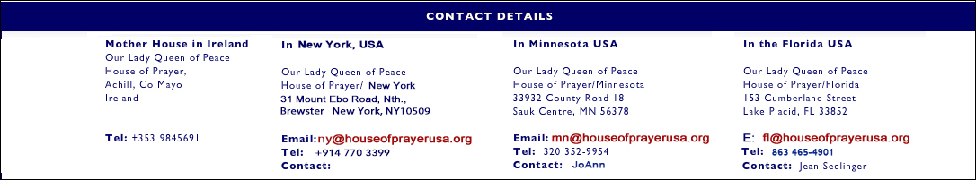 House of Prayer Contacts - Achill, Texas, Florida, Minnesota, Kansas